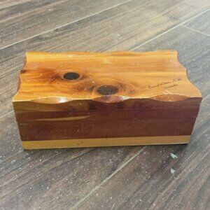 Vtg Knotted Wood Handmade Wooden Trinket Chest Box Campbellton NB 6"x3"